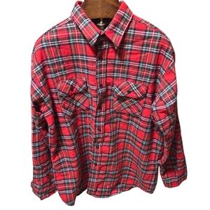 Vintage Five Brother Mens Long Sleeve Red Plaid  Flannel Shirt Sz 3XL Made In US